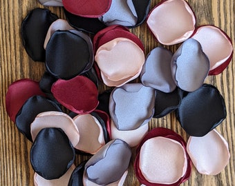 Black and dark gray rose petals for party decor or marriage proposal-Blush burgundy fake petals to toss on bed-wedding aisle runner confetti