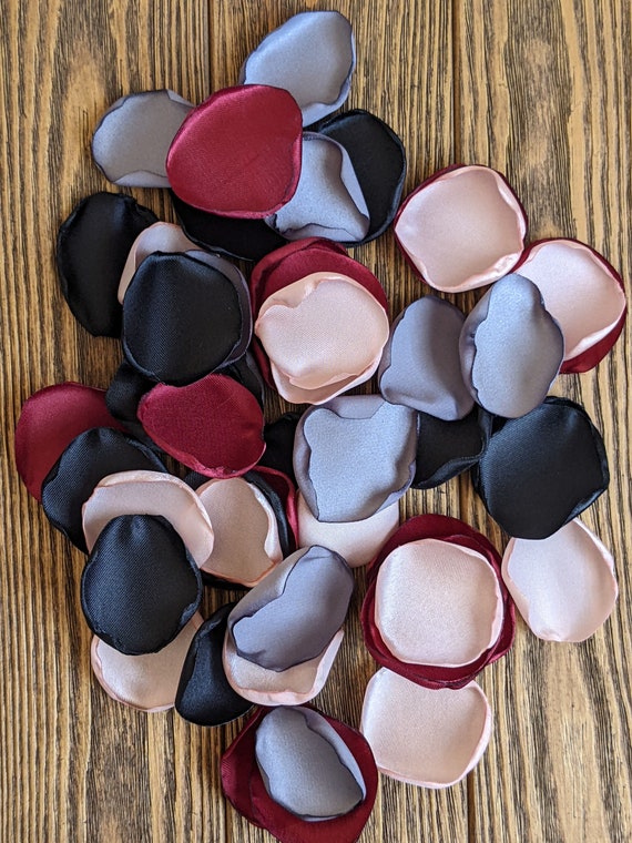Black and dark gray rose petals for party decor or marriage proposal-Blush burgundy fake petals to toss on bed-wedding aisle runner confetti