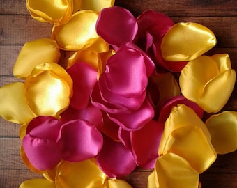 Pink yellow rose petals for wedding decor, custom flower girl accessories, bridesmaid gifts, minimal party supplies to toss around candles