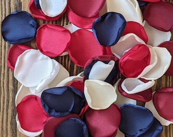 Wedding decor, Navy ivory cream red and burgundy rose petals for boho centerpieces or nautical rustic wedding, flower girl confetti toss