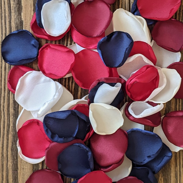 Wedding decor-Navy ivory cream red and burgundy rose petals for boho centerpieces or nautical rustic wedding-flower girl confetti toss