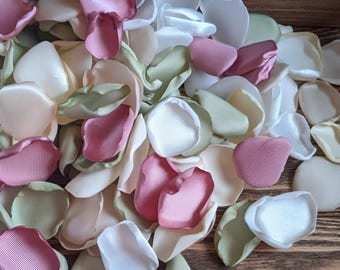 Sage and dusty rose petals for wedding decor, minimalist or simple decorations for bridal shower and aisle runner, flower girl accessories