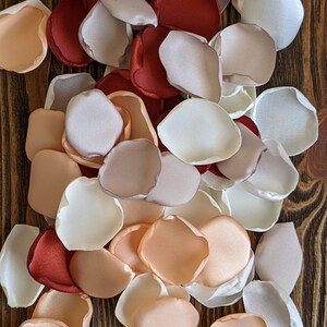 Rust  and peach rose petals for fall rustic wedding decor, flower girl accessories ideas, flowers to toss for tray or lantern centerpieces
