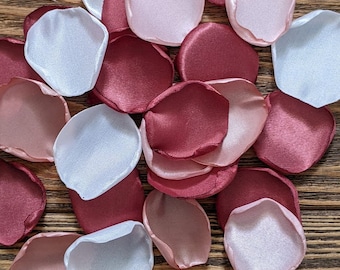 Boho cinnamon rose blush pink and rose gold wedding decor, custom aisle runner and flower girl petals for baskets, rustic rose petals bulk
