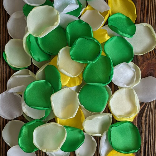Pétalos de rosa amarillos y verde Kelly a granel para decoración de bodas, cesta para niña de las flores, camino de pasillo, despedida de soltera, lanzamiento clásico