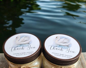 Baby Swan Candle Favor – Personalized 4oz Soy Candle for Baby Shower or Bridal Shower – Elegant Party Favor – Custom Label Gift