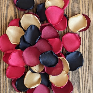 Burgundy black red gold mix of rose petals for wedding decor and flower girl baskets, ceremony aisle runner or bridal shower confetti