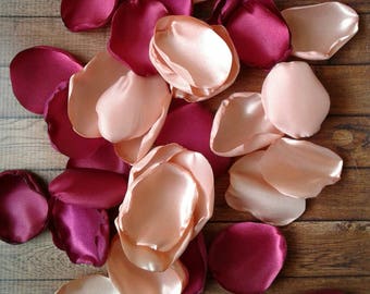 Burgundy and peach bulk rose petals for fall country wedding decoration, desert cake table confetti, flower girl details, rustic barn ideas