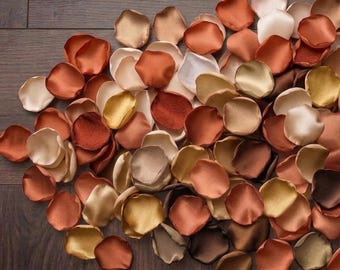 Terracotta Rust Brown Satin Rose Petals Wedding Aisle Decor Boho Ceremony Flower Girl Basket Tossing Confetti