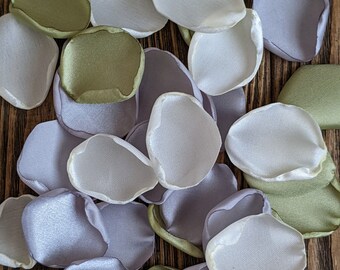 Sage green and silver rose petals, wedding decor for table, decorations for forest bridal shower, barn decor for gifts cards table or signs