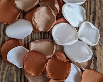 Copper khaki rose petals for barn or rustic wedding decor, destination flower girl accessories, 50th wedding flowers, wedding wishes toss