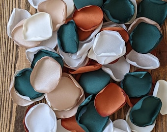 wedding decor, Custom terracotta emerald rose petals aisle and table runner, flower girl baskets supplies, rustic boho cake table flowers