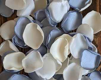 Dusty blue rose petals for wedding decor and flower girl, table decor toss ideas, country bridal shower decor, rustic boho cake decorations