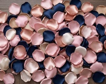Satin Rose Petals Dusty Rose Navy Champagne Blush Wedding Aisle Decor Flower Girl Toss Romantic Bridal