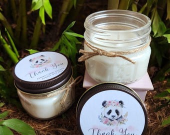 Personalized Panda Soy Candle Favors – 4oz Mason Jar Party Gifts for Baby Shower, Rustic Barn Theme, Set of 12