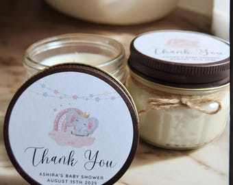 Elephant Baby Girl Shower Favor – 4oz Soy Candle – Pink Baby Shower Gift – Custom Candle Favors for Guests – Cute Baby Elephant Decor