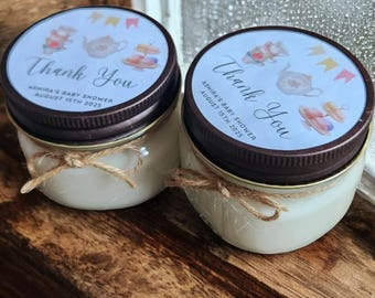 Tea Party Candle Favors – 4 oz Natural Soy Candles for Bridal Shower, Baby Shower, Birthday or Garden Party, Personalized Gift