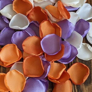 Burnt orange and lilac rose petals for wedding and birthday party decor, custom simple table centerpieces, bridal shower floral confetti