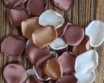 Brown ivory and nude mix of rose petals for wedding decor, personalized or custom flowers for aisle runner, warm natural supplies for bridal