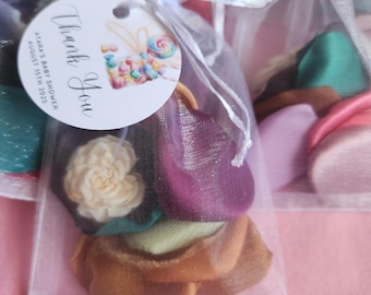 Candy Jar Party Favor – Colorful Sachet with Sola Flower & Satin Petals – Sweet Shower Gift, Birthday Treat, Custom Fragrance