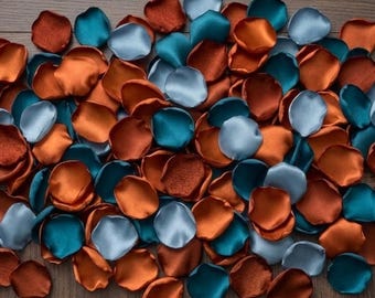 Burnt Orange Teal Rust Satin Rose Petals Wedding Aisle Ceremony Decor Bridal Shower Toss