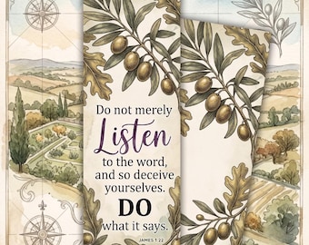 Printable Bible Verse Bookmarks Set Watercolor Floral Vintage Olive Scripture Christian Digital Download Gift