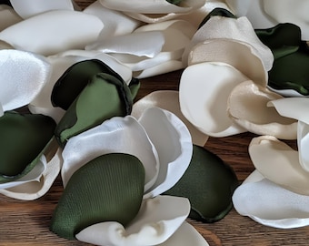 Enchanted forest fairy wedding decor, moss champagne ivory rose petals for aisle runner decor table decor, flower girl petals for baskets