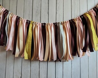 Wedding garland-ribbon garland-bridal shower decorations-ribbon garland backdrop-party decor-Burgundy Pink and Champagne garland-dorm decor