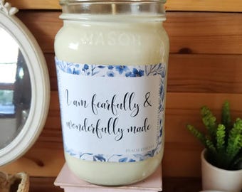 Fearfully & Wonderfully Made Candle – Psalm 139:14 – 14oz Soy Wax – Christian Gift for Women – Bible Verse Candle – Faith Affirmation