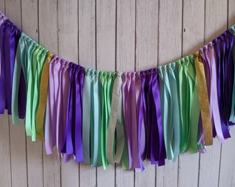 Mermaid party decorations-ribbon garland-ribbon banner-under the sea party banner-high chair decor-nursery decoration-mermaid bridal shower