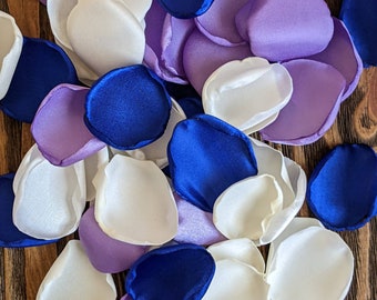 Royal blue lilac rose petals for wedding decor exit toss and aisle runner, flower girl accessories for baskets, bridal shower table decor
