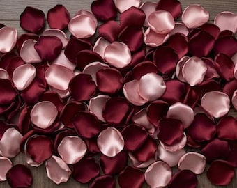 Burgundy Dusty Rose Satin Petals: Wedding Aisle Decor, Reception Table Runner, Fall Bridal Shower Arch Flowers