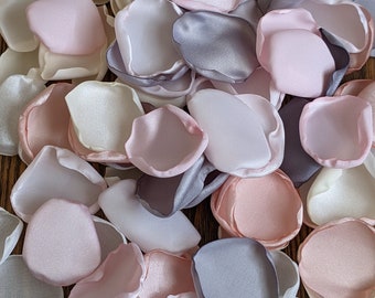 Pink and silver rose petals for elephant baby shower decoration, owl baby girl party decor confetti for table toss, aisle runner flowers