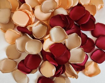 Wedding decor, peach burgundy mix of rose petals for reception ceremony decoration, wedding flowers for flower girl baskets, wedding toss