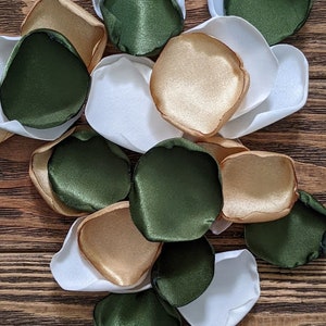 Boho olive gold wedding decor, flower petals for rustic baskets, barn aisle runner pew markers flowers, enchanted forest ceremony supplies