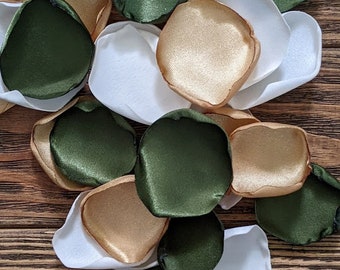 Boho olive gold wedding decor, flower petals for rustic baskets, barn aisle runner pew markers flowers, enchanted forest ceremony supplies