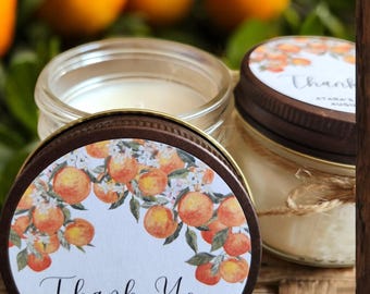 Orange Citrus Bridal Shower Favors – Custom Soy Candle – Summer Wedding Favor – 4oz Personalized Candle – Tropical Party Favor – Citrus Gift