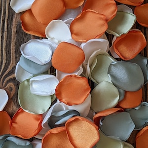 Sage burnt orange rose petals for wedding decor, fall aisle runner decorations, bridal shower floral rustic table decor, flower girl petals
