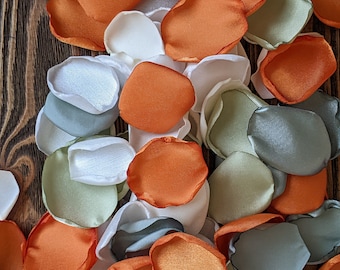 Sage burnt orange rose petals for wedding decor, fall aisle runner decorations, bridal shower floral rustic table decor, flower girl petals