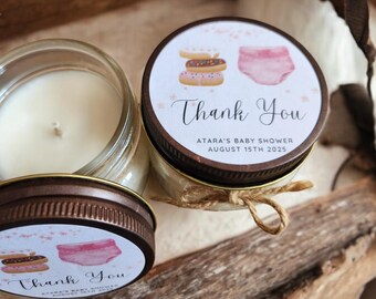 Donuts and Diapers Baby Shower Favors – 4oz Soy Candle – Sprinkle Theme Gift – Gender Neutral Shower – Personalized Candle Favor Bulk