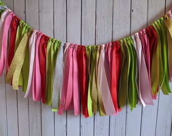 Watermelon garland, one in a melon, 1st birthday smash cake ribbon garland, our sweet girl nursery decoration, bridal or baby shower decor
