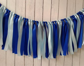 Baby boy shower decorations-blue ribbon garland-high chair banner-ribbon garland banner-ribbon garland backdrop-blue wedding garland props