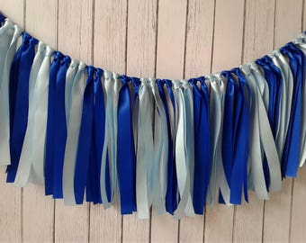 Baby boy shower decorations, blue ribbon garland, high chair banner, ribbon garland banner, ribbon garland backdrop, blue wedding garland