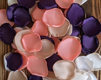 Plum champagne and coral rose petals for wedding cake table decor, photography props for women party or fall bridal shower, flower girl toss