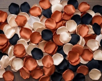Rust Black Champagne Satin Rose Petals Boho Wedding Decor Flower Girl Aisle Runner