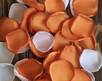 Burnt orange and white rose petals for wedding, fall autumn aisle runner decor, flower petals for flower girl baskets, wedding centerpieces