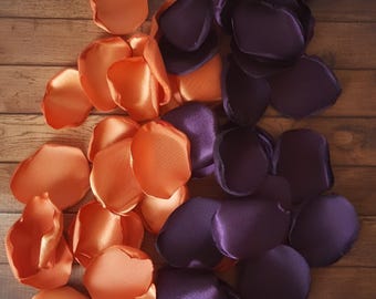 Fall wedding decor for dessert table, plum and tangerine rose petals, burnt orange flower girl accessories, pumpkin spice themed engagement