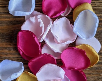 Fuchsia and gold rose petals for princess aurora inspired birthday or fairy tale wedding, bridal or baby shower table decor, confetti toss
