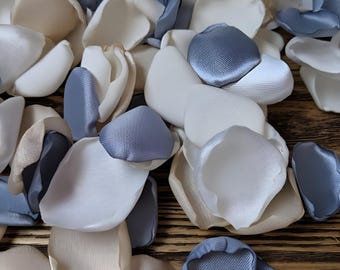 Dusty blue cream ivory and champagne rose petals for rustic wedding decor, flower girl flowers for basket, bridal shower aisle runner toss