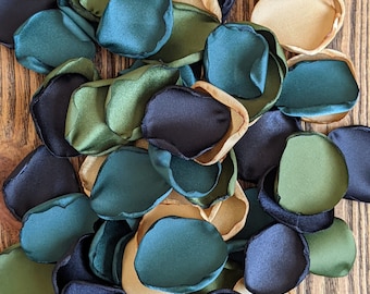 Moody black olive emerald gold rose petals for flower girl baskets, boho petal patrol supplies, modern fall winter wedding table decor toss